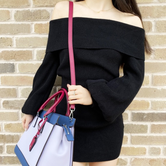 Black off shoulder sweater dress XS knit - Picture 3 of 5